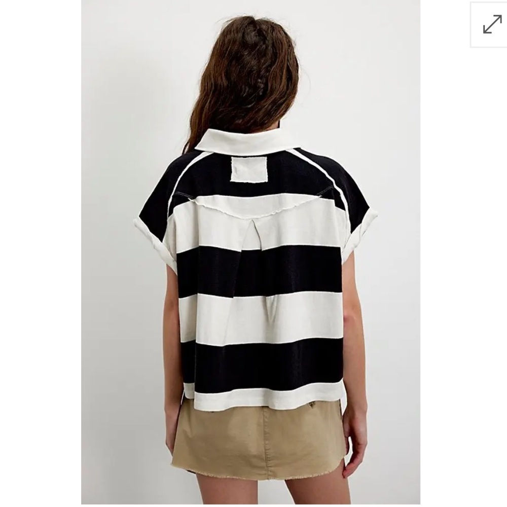 We The Free Taylee Muscle Black & White Striped Cropped Polo - Picture 2 of 3